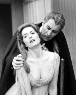 hammerfilmsfemmefatales:  Barbara Shelley and Christopher Lee publicity for “Dracula,Prince of Darkness”, 1966 