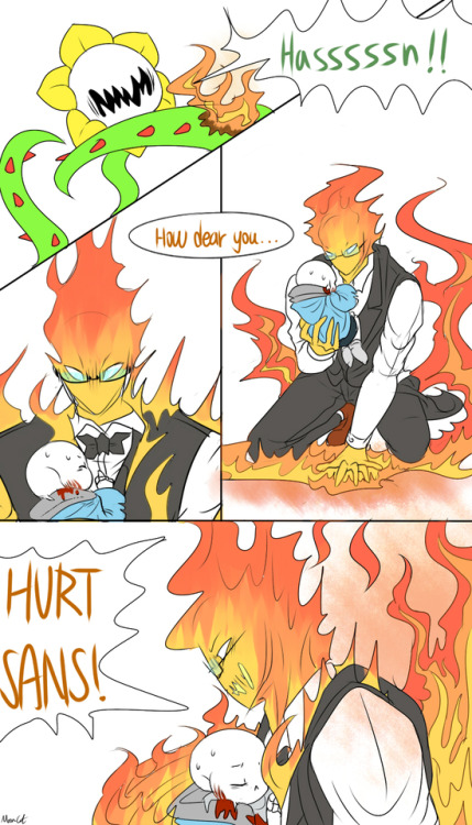 mooncatyao:  [Golden flower-3] Grillby & little SansThat is a story about the  [Protect]  <First part>(Previous)/(NEXT)[GLS timeline]