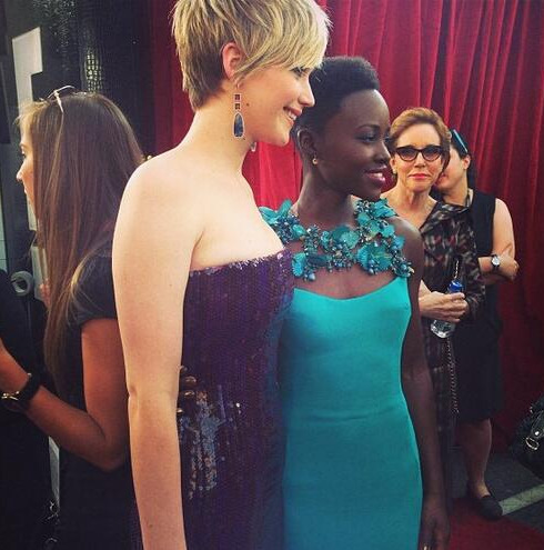 jenniferlawrencedaily:  Jennifer Lawrence and Lupita Nyong’o at the SAG Awards