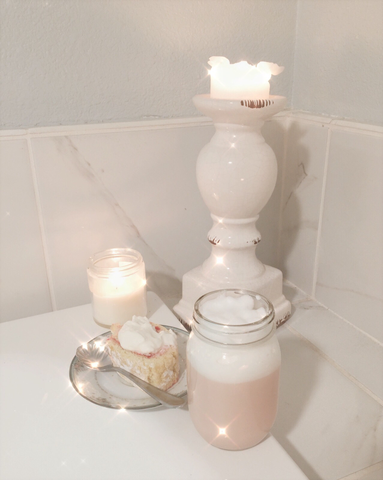 my-darling-boy:For the full moon, I did a rose strawberry milk bath, lit my tea cake