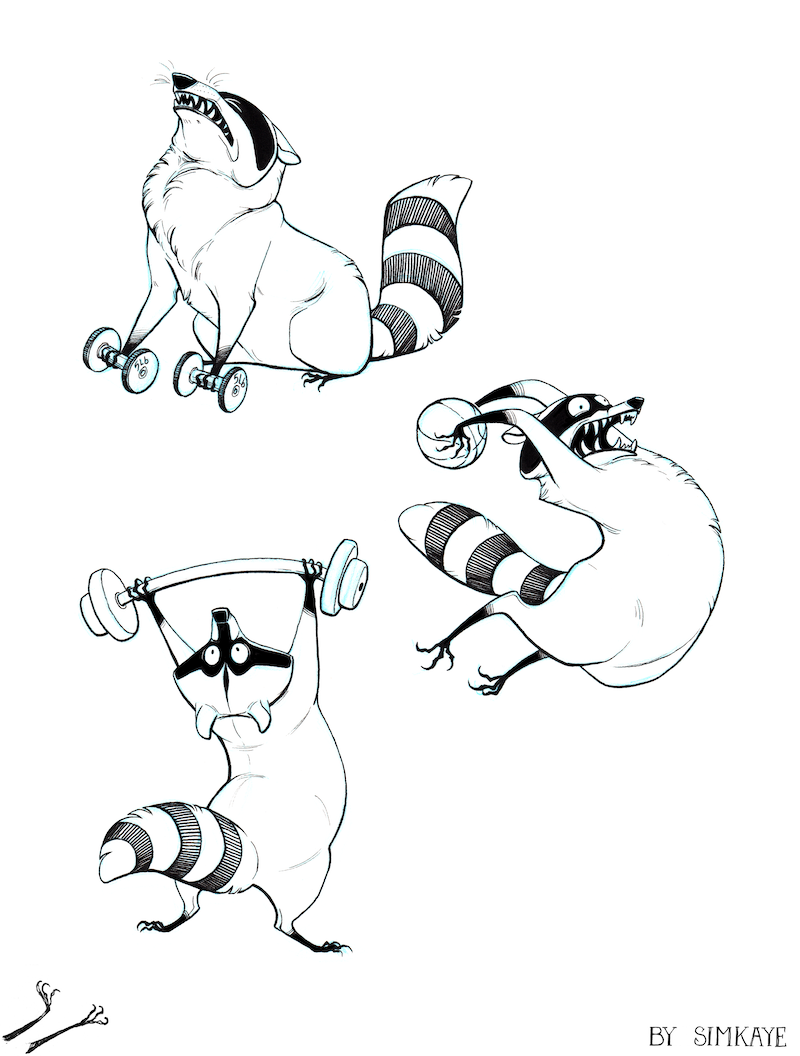cooncomic:  76. ExerciseStickers and original ink drawings of this are available