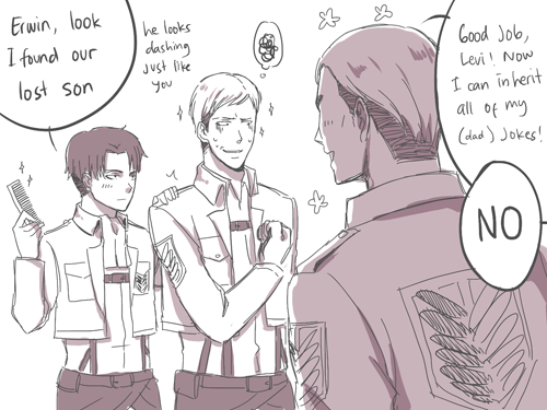 z-hard:Everyone agree that Jean’s new hair makes him looks like eruri’s lovechildBonus:Don’t worry kids, danchou and heichou are only in progress of adopting all of you 104 kids as their children