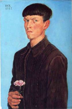 expressionism-art: Self-Portrait, 1912, Otto DixSize: 49.5x73.6 cmMedium: oil, panel, tempera