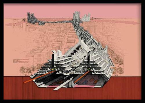 70sscifiart:  1970 design by architect Paul Rudolph for a Lower Manhattan expressway
