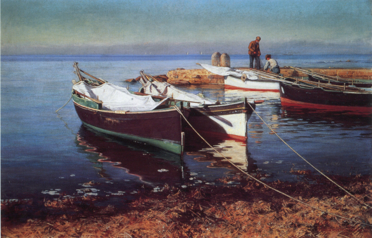 Elin Danielson-Gambogi (Noormarkku 1861 - Antignano, Livorno, 1919); Fishing Boats,