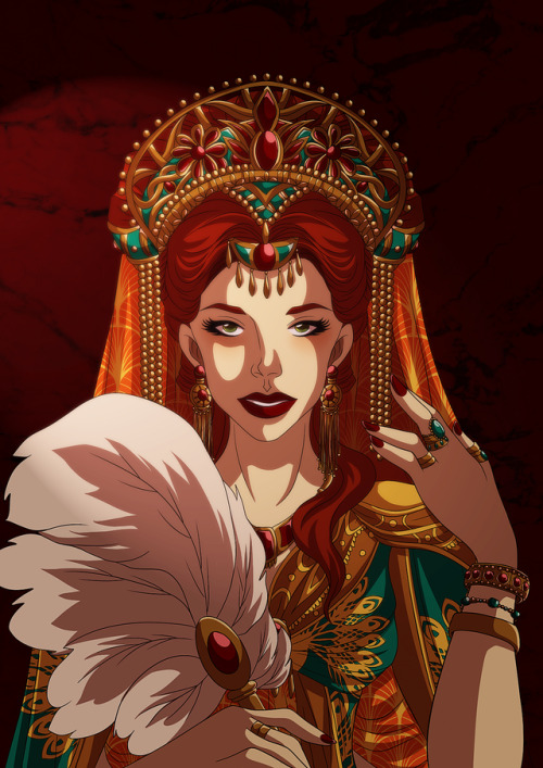 July 2019 - Heliodora Agiellna, as Noble Queen of Hellas. I really enjoyed doing the peacock-feather
