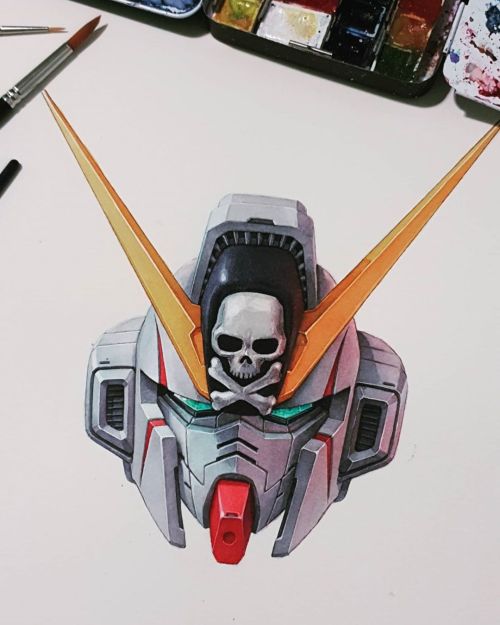 Crossbone Gundam X1 watercolor #gundam #gunpla #illustration #mecha #robot #fanart #watercolor #anim