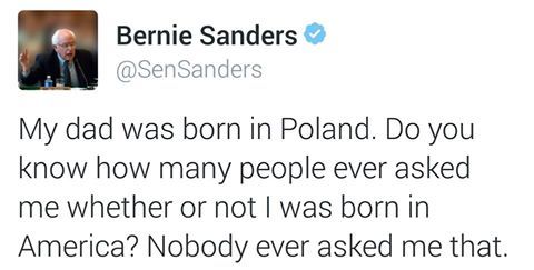 that–one–lady:  Modern day racism, folks. Trump continues to disrespect and try to delegitimize Barack Obama and his presidency. Thanks, Bernie, for using your privilege to call this shit out! 