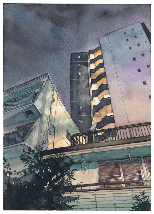 mydarkenedeyes:Mateusz Urbanowicz - Tokyo at Night (Watercolour on paper, 2017‒)