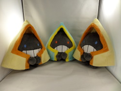 makeshiftwings30:  snorunts done! delayed due to fabric taking forever to ship… the bodies are made from ash minky. the normal coat is yellow and pumpkin; the shiny is aqua and canary. mostly machine sewn but the coat is hand sewn onto the body. fun