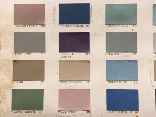 charlotte-bird:There’s this ancient scenic paint colour chart up on a door at one of the theatres I 