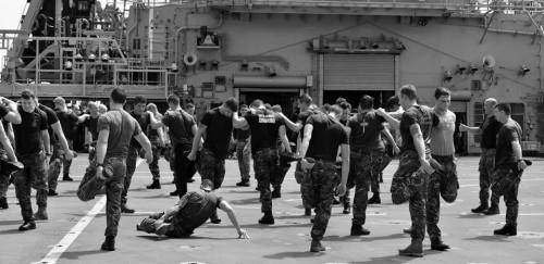 Sailors and Royal Marines conduct Battle Fitness The Royal Marines from HMS Bulwark were put through