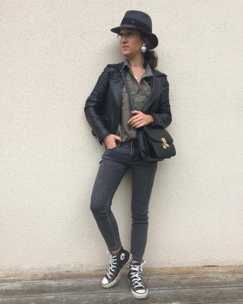 clemeden:  #ootd chemise #hm - jean #mango - perfecto #thekooples - chapeau #maisonmichel - #convers