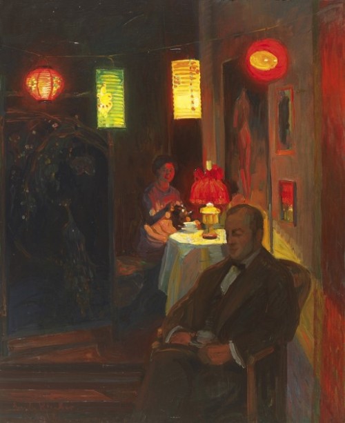 Evening tea-time with Chinese lanterns - Erich Kleiber ; 1912German 1886- unknownoil on canvas 68 x 