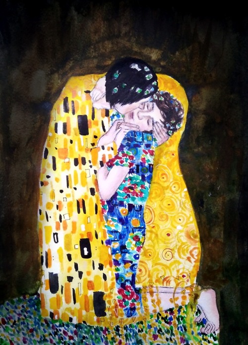 haflacky: Gustav Klimt “Kiss” Quick sketch but I had to do it Emo hair guys