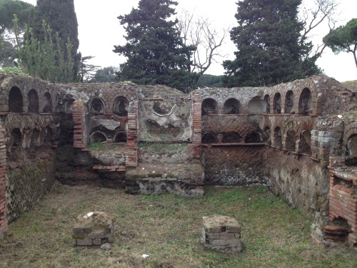 Columbaria (“dovecote” niches used for holding cinerary urns) at Ostia Antica, Italy.