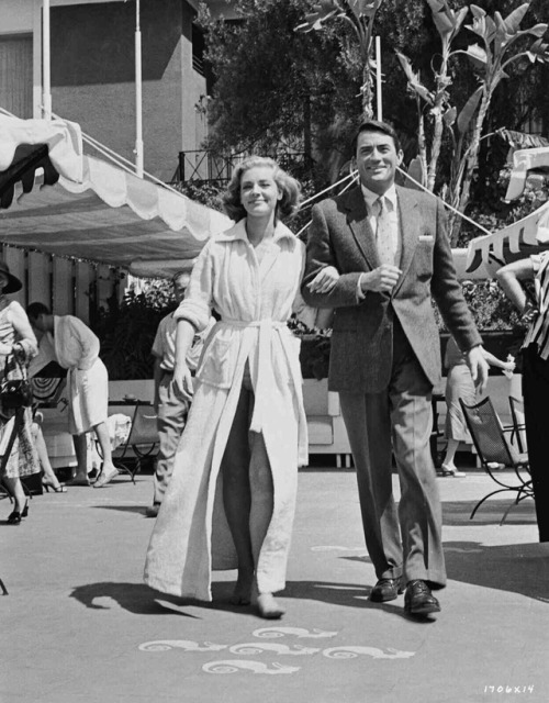 thevintagious: Lauren Bacall and Gregory Peck on the set of Designing Woman, 1957