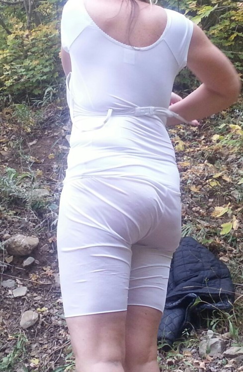 latterdaydelilah:amanandhiswife:My sexy mormon wife loses a bet and has to strip off in the woods, r