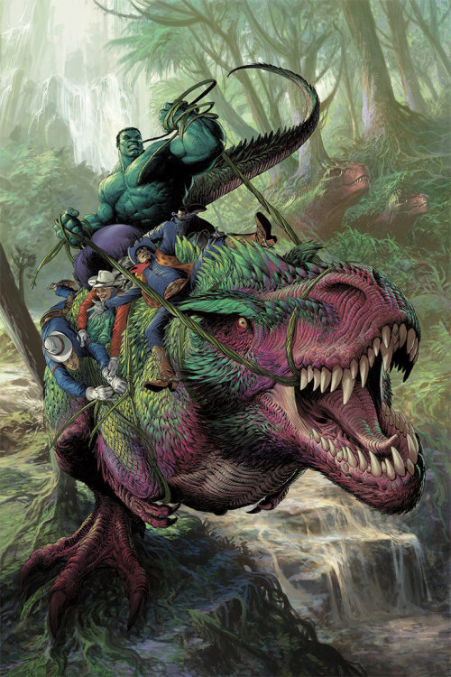 xombiedirge:  Indestructible Hulk #12 (WIP & Final cover) by Mukesh Singh  Hulk wrangling dinosaurs with cowboys? Sign me up.