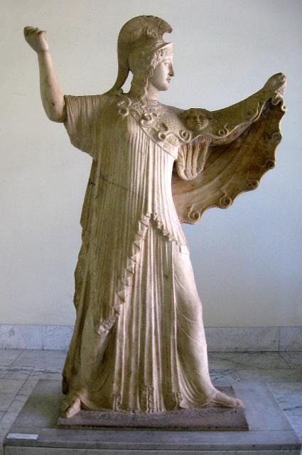 aquilasaurus:womeninruins:This marble statue of Athena Promachos (“Athena who fights in the front li