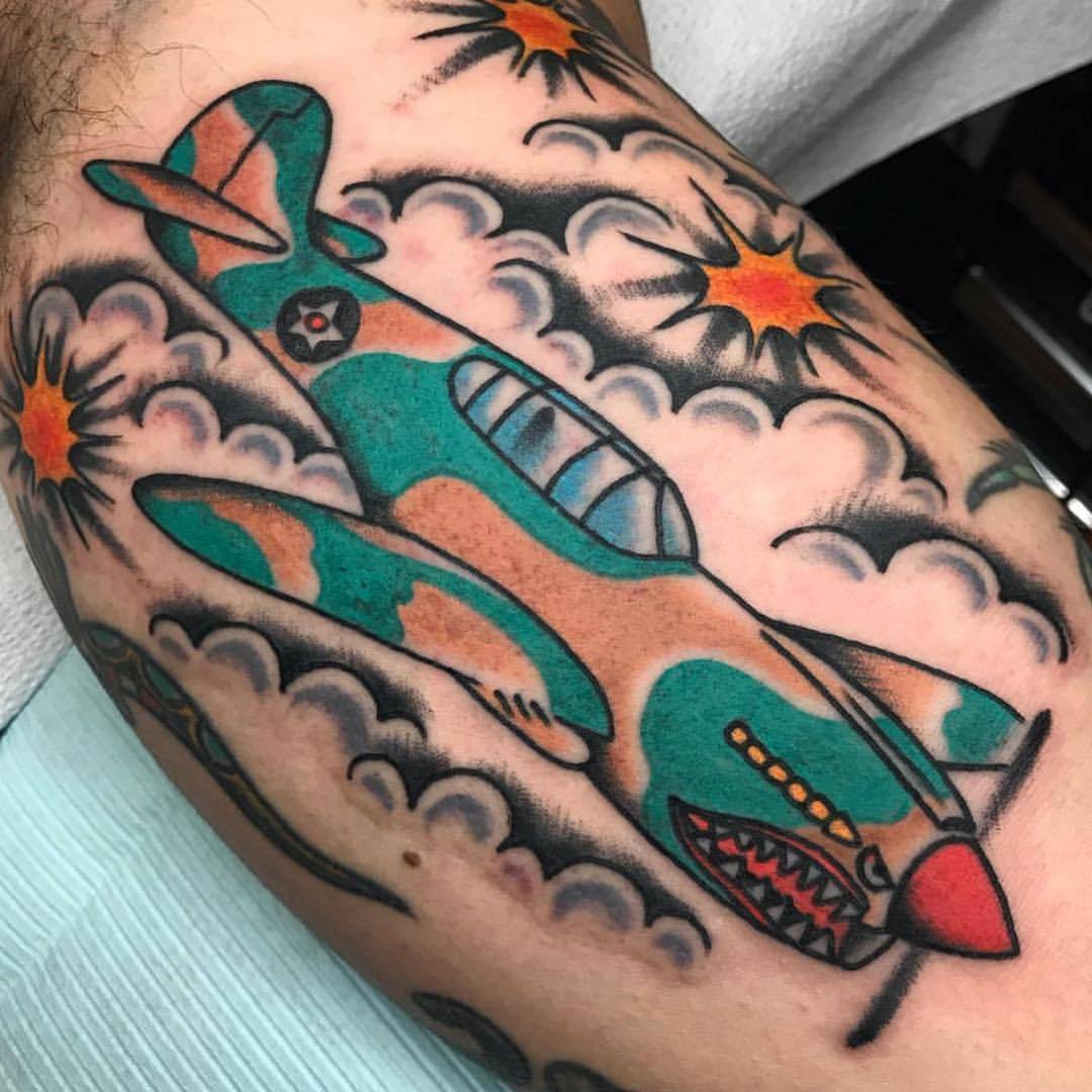 AIRPLANE TRADITIONAL TATTOO by Stef Bastiàn | Old school tattoo sleeve, Airplane  tattoos, Modern tattoos