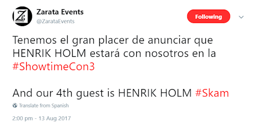 kinghernando: It’s official Henrik Holm will be attending #ShowtimeCon3 and representing SKAM next y