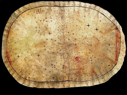 Elk Skin Pawnee Star Chart, circa 1700.Depicting major constellations and stars important to Pawnee 