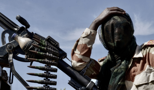 Niger Army soldier during security patrol near the Nigerian border. The borders with Nigeria and Mal