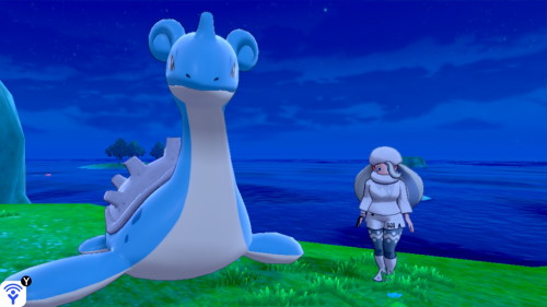 ivepetthatpokemon:I met up with Melony and her Lapras, Melody. The Isle of Armor is pretty warm but 