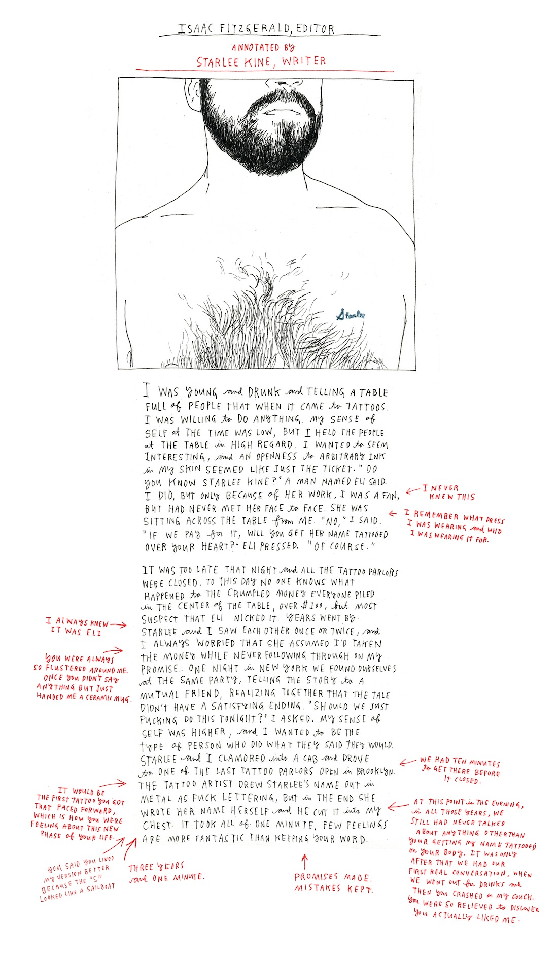 A very special Pen & Ink featuring writer and radio producer Starlee Kine.
Pen & Ink: Tattoos and the Stories Behind Them will be released on October 7th. You can pre-order your copy here, here, here, or here, and learn more about the book here.