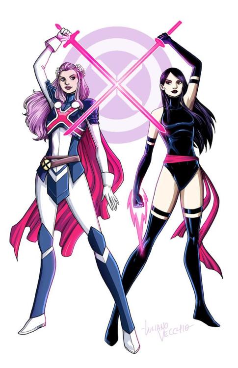 swindle94: eric-coldfire: bear1na:Captain Britain - Betsy Braddock and Psylocke - Kwannon by Luciano