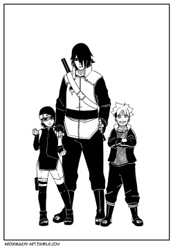 arounagein-art:  うちはサスケxサラダxうずまきボルト-Sensei…[I still do not know will Sasuke be Boruto’s sensei? Does it mean he is also Sarada’s sensei? Or will Sasuke ever wear the jounin jacket and wear his hitai-ate again? Or