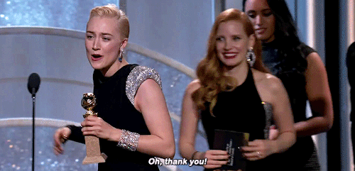 saoirseronandaily: Saoirse Ronan accepts her Best Actress in a Comedy award at the 2018 Golden Globe