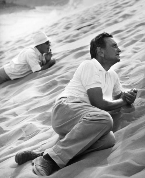 artyomrilen:David Lean and cinematographer Freddie Young on the set of Lawrence of Arabia (1962).