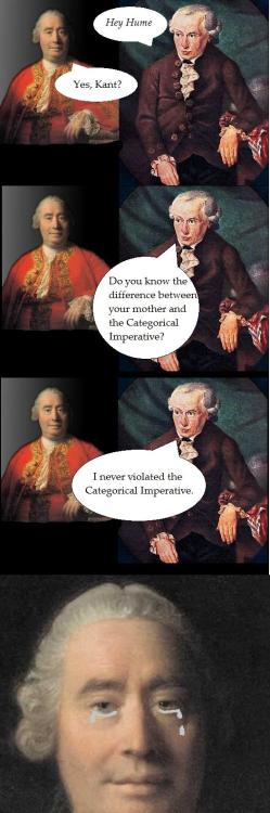 we-kant-even:philosophyhumor:Hume and Kant.it’s made even more funny by the fact that Kant likely di
