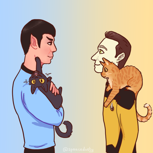 Spock and a cat, and Data and Spot, for a DTIYS on IG :D