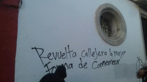 2 October 2018, Mexico City - Graffiti painted during the commemoration demonstration for the the 50