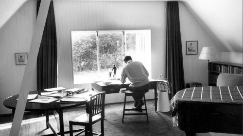 barcarole: Benjamin Britten at work in his studio at the Red House, 1958. Photo by Kurt Hutton.