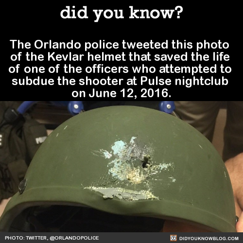 did-you-kno:The Orlando police tweeted this photo of the Kevlar helmet that saved the life of one of