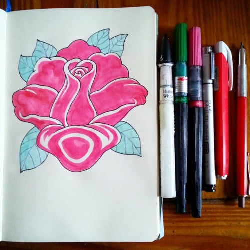 Flower type thing with color.  #mattbernson #rose #flowers #artistsoninstagram #artistsontumblr  #tattoodesign #copic #pentelbrushpen