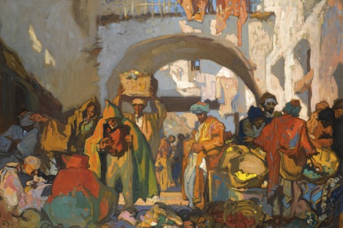 FRANK BRANGWYNA Street Market In TangierOil on Canvas29″ x 43″