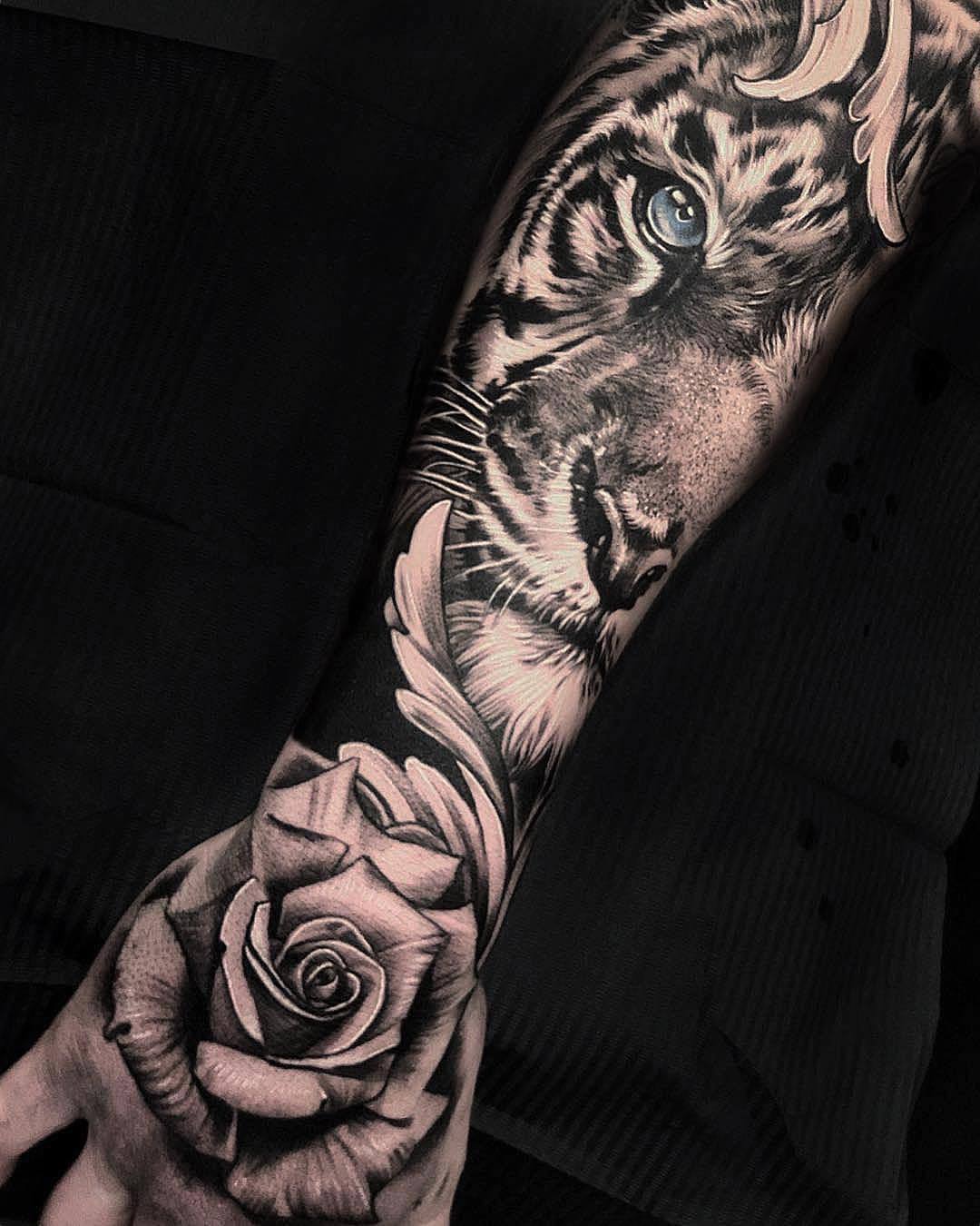 15 Best Tiger and Rose Tattoo Designs  PetPress  Tiger tattoo sleeve  Tiger forearm tattoo Animal sleeve tattoo