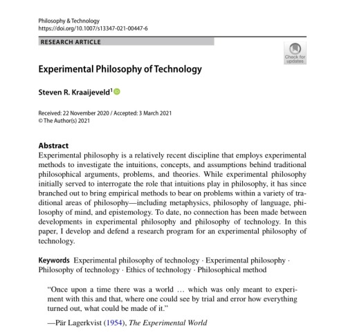 I have a new article out where I apply experimental philosophy to philosophy and ethics of technolog
