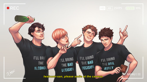 xavestory:Found some interesting t-shirts on Etsy, so here’s Seijoh four as party people!Hajime is s