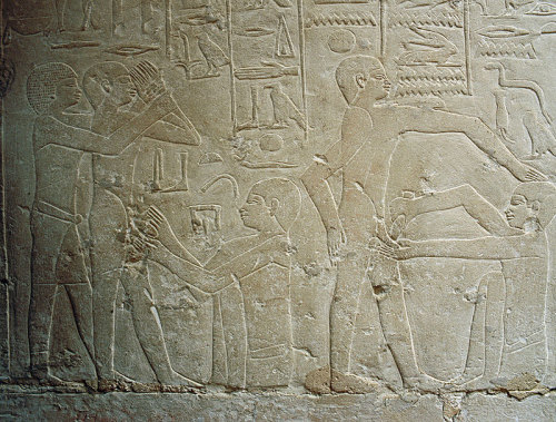 Scene of CircumcisionRelief depicting mortuary priests using flint knives to perform the rite of cir