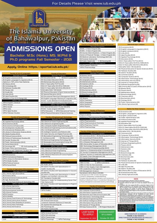 Islamia University Bahawalpur IUB Admission 2021