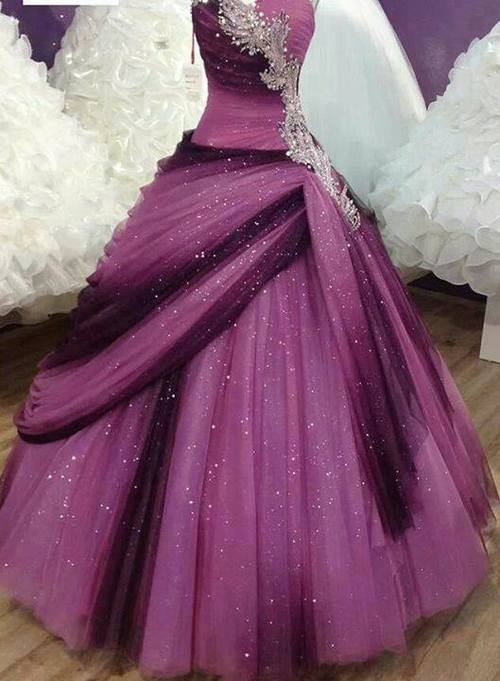 Purple ball gown prom dress