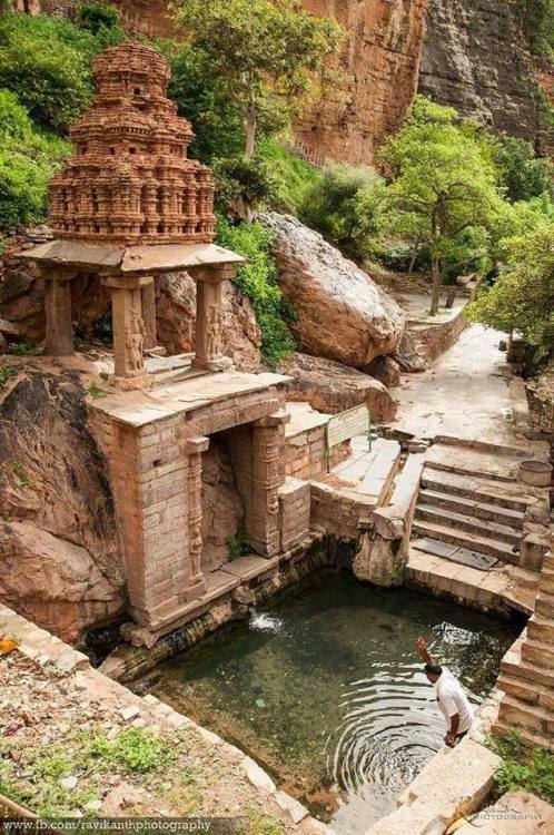 Old pond near an old temple, Yaganti, Andhra Pradesh, India