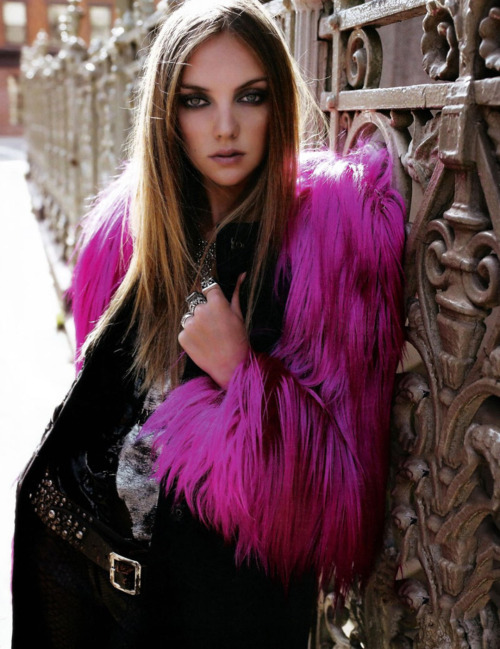Heather Marks - Versace fur top, Barbara Bui leather pants