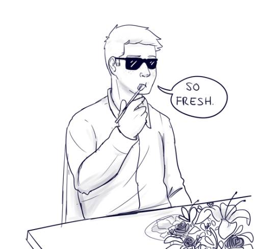my-wayward-son-carry-on:  So this was from Futurama…(Leela had to wear an eye patch, and she was eating the flowers at her table thinking it was her salad…man do i love that show.)–blind!dean AU